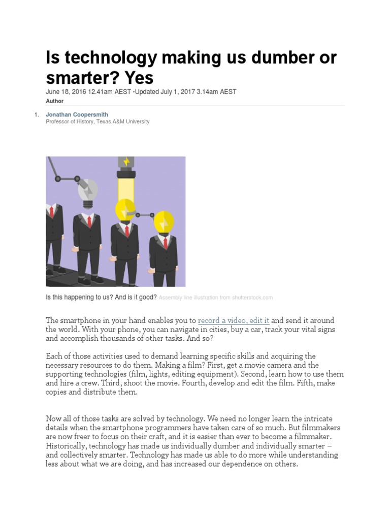 Is Technology Making Us Dumber or Smarter | Download Free PDF ...