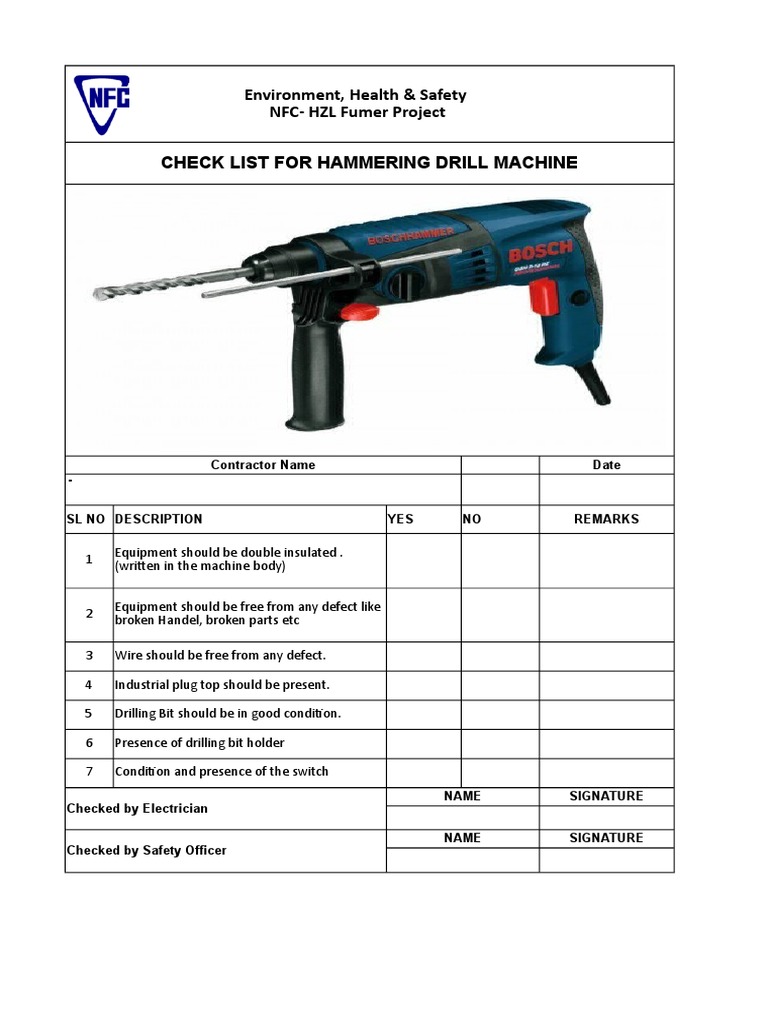 13 Checklist for Hammering Drill Machine.xlsx