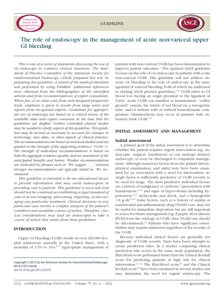 The Role of Endoscopy in The Management of Acute Non-Variceal Upper GI ...