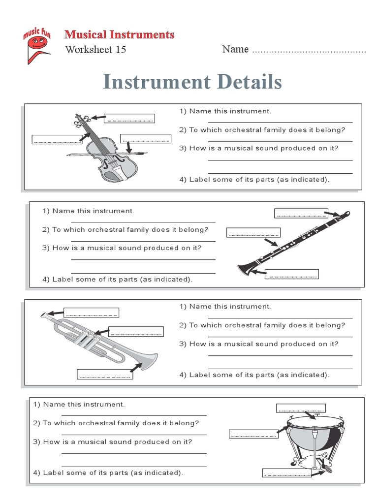 Musical Instrument Identification Worksheet An Exercise in Recognizing