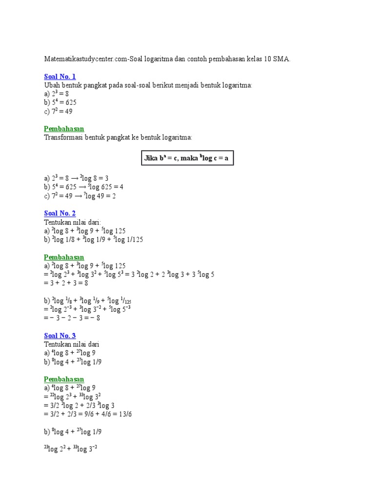 Contoh Soal Logaritma Dan Pembahasan