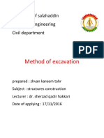 Method of Excavation: University of Salahaddin College of Engineering Civil Department