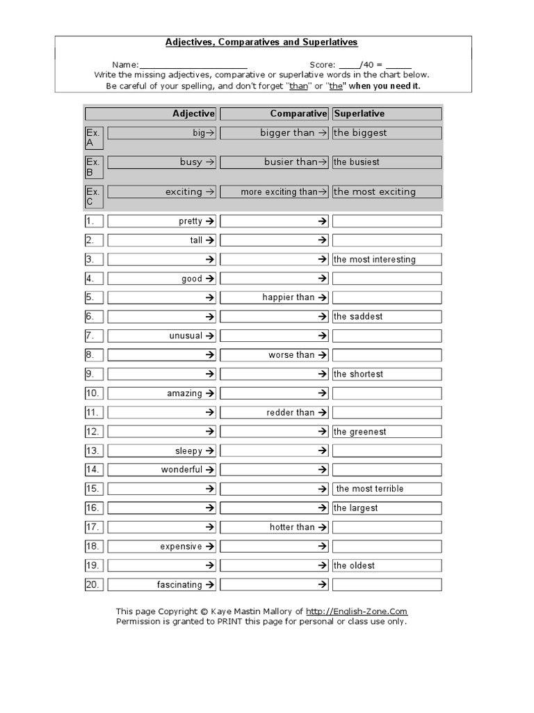 Adjectives Comparatives Superlatives | PDF | Morphology | Communication