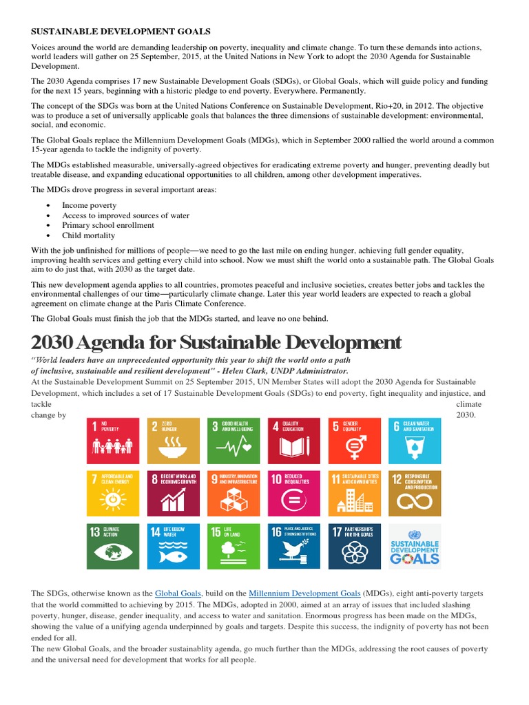 2030 Agenda: Sustainable Development Goals | PDF | Millennium ...