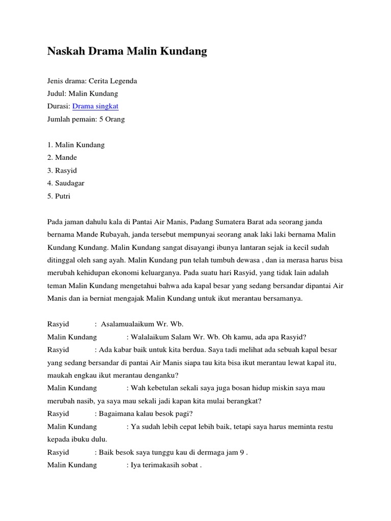 Naskah Drama Malin Kundang | PDF