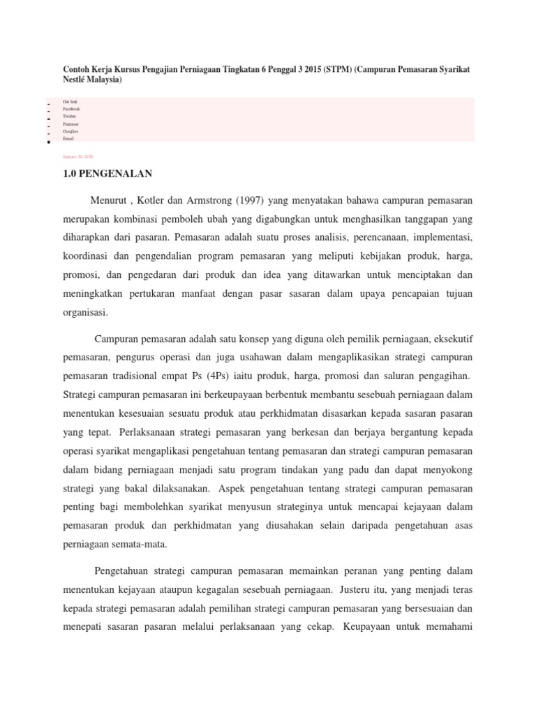Contoh Kerja Kursus Pengajian Perniagaan Tingkatan 6 Penggal 3 2015 Pdf