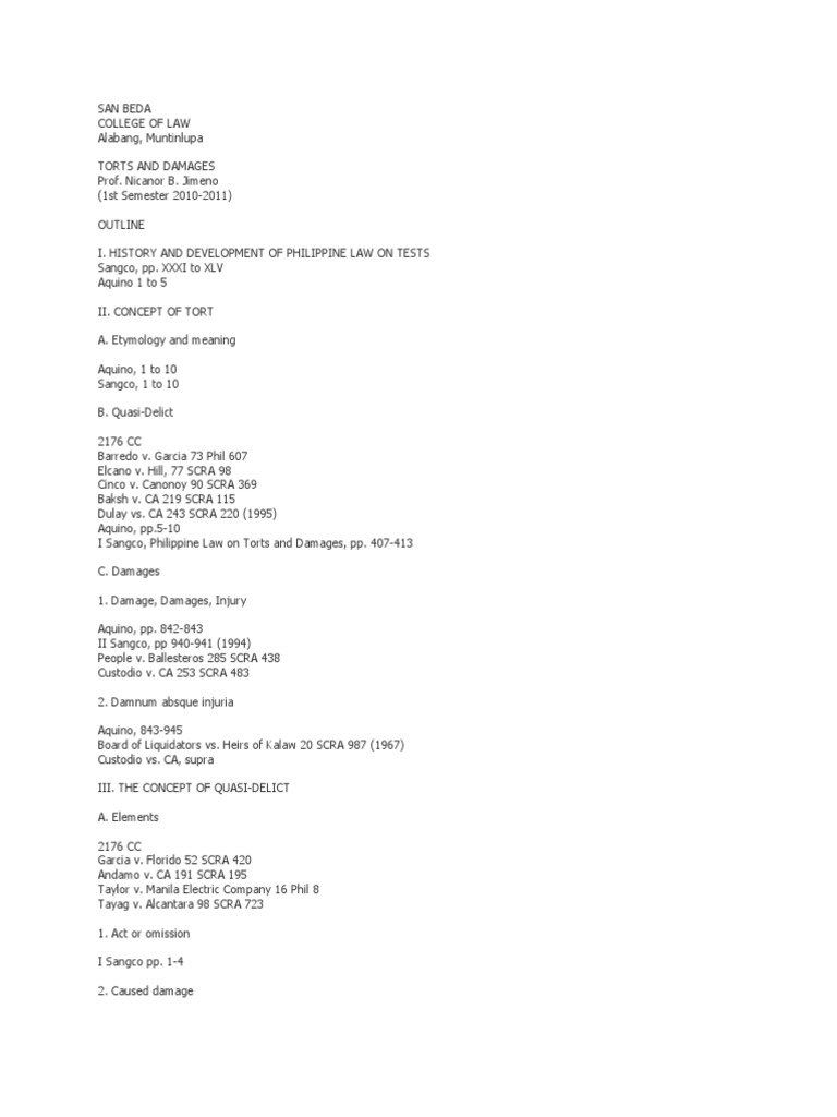 Torts Outline | PDF | Damages | Tort