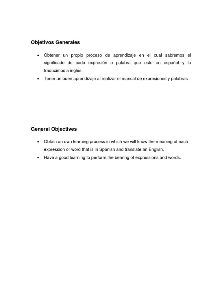 Objetivos Generales en Ingles y Español Francia PDF