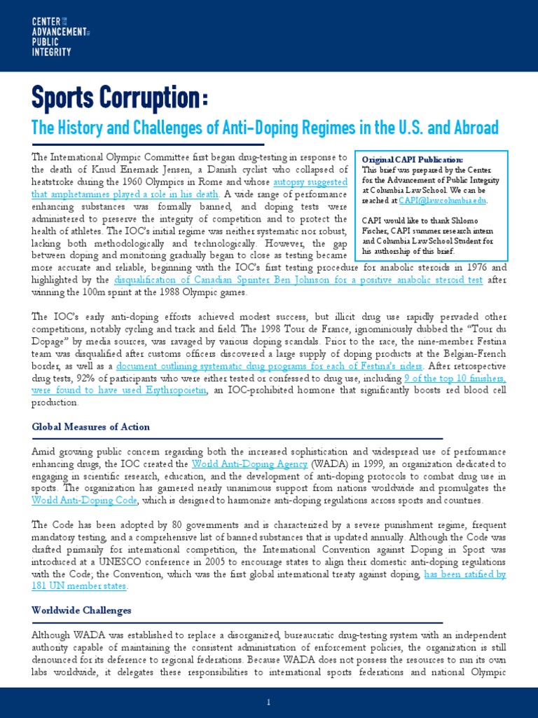 Sports Corruption: The History and Challenges of Anti-Doping Regimes in ...