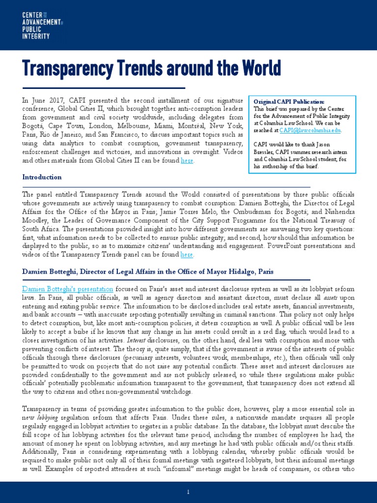 Transparency Trends Around The World | PDF | Lobbying In The United ...