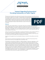 2012 Position Statement Regarding Psychoanalysts