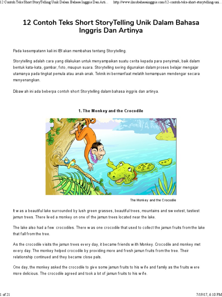 12 Contoh Teks Short StoryTelling Unik Dalam Bahasa Inggris Dan Artinya
