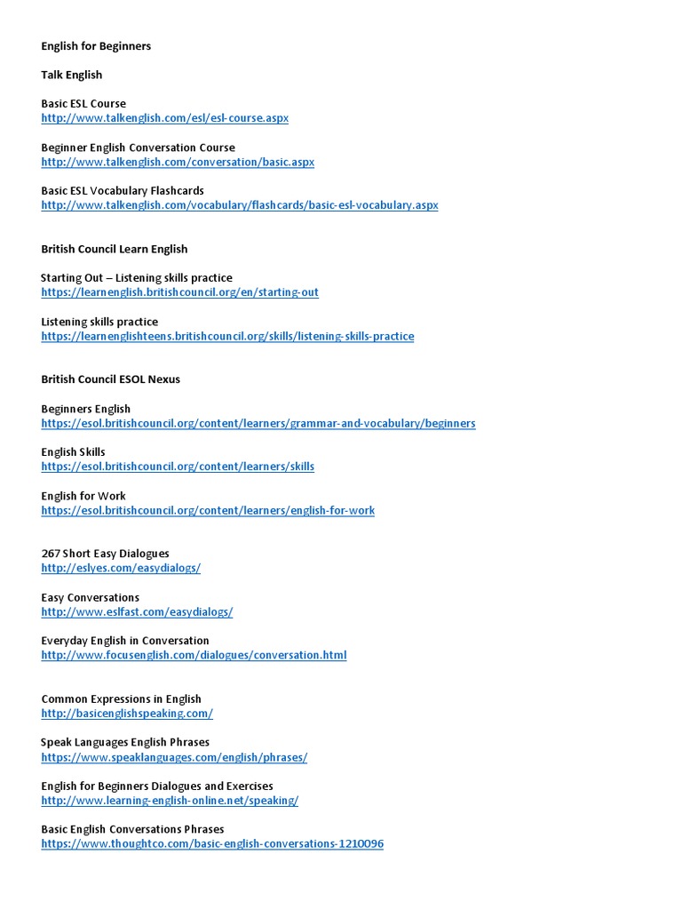 Beginner English Websites | PDF | English Language | Psycholinguistics