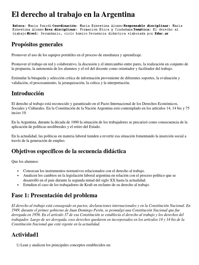El Derecho Al Trabajo en La Argentina | PDF | Derecho laboral ...
