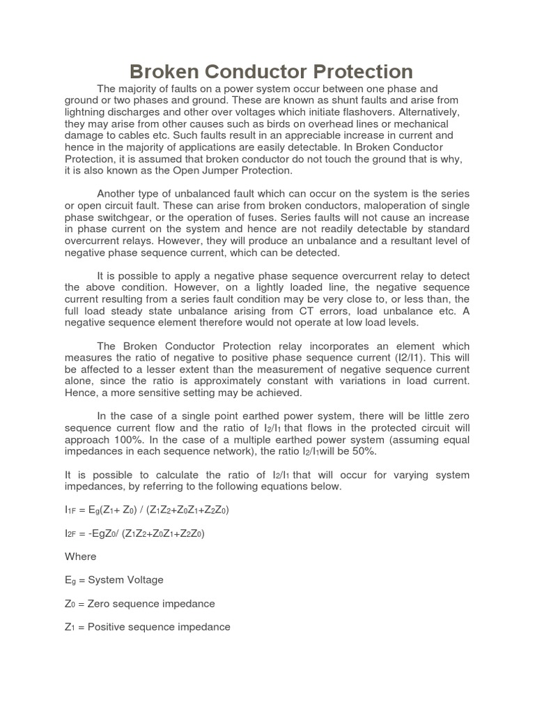 Broken Conductor Protection PDF Electrical Impedance Electric