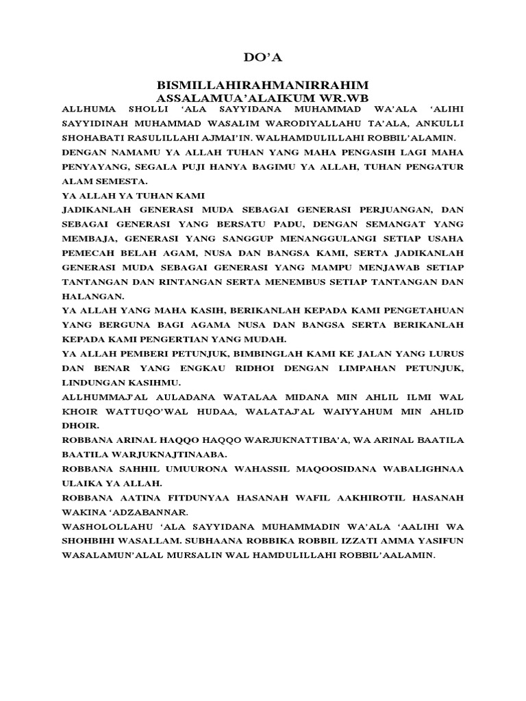 Doa untuk Generasi Muda yang Bersatu | PDF | Politik | Agama ...