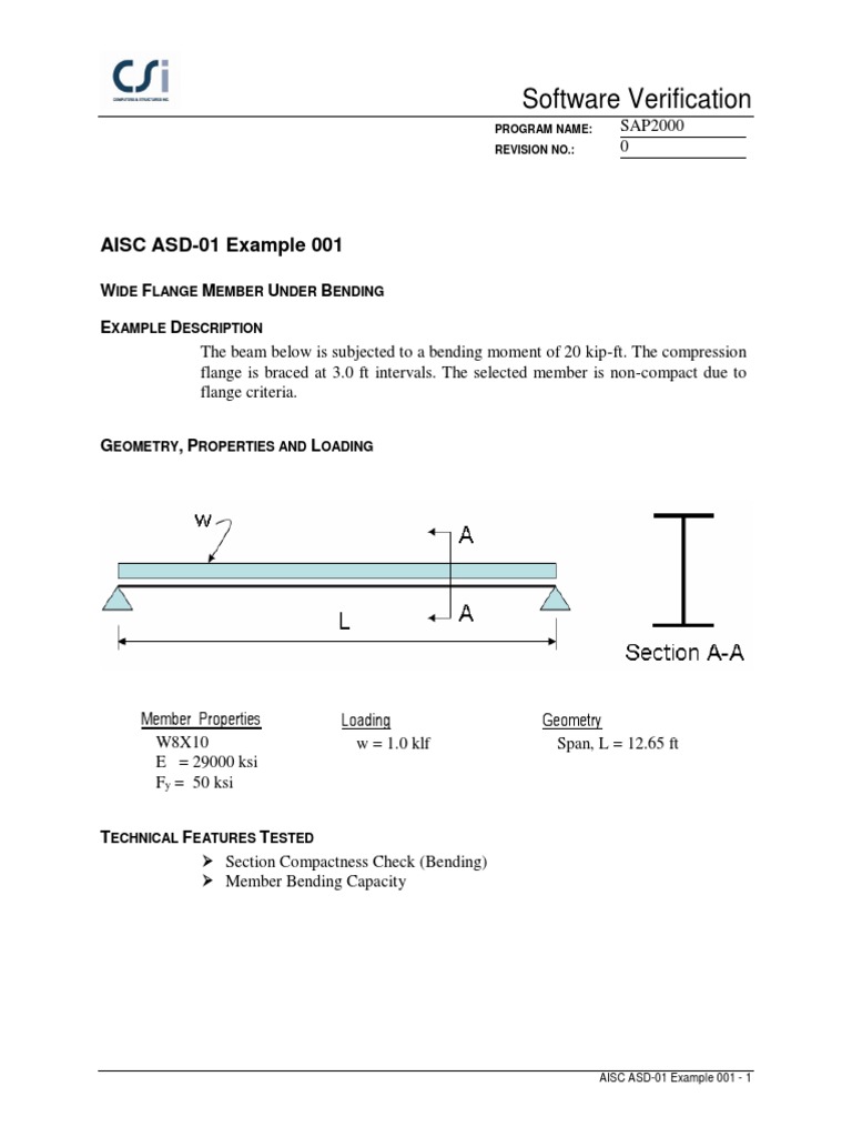 AISC ASD-01 Beam Bending Example | PDF | Bending | Solid Mechanics
