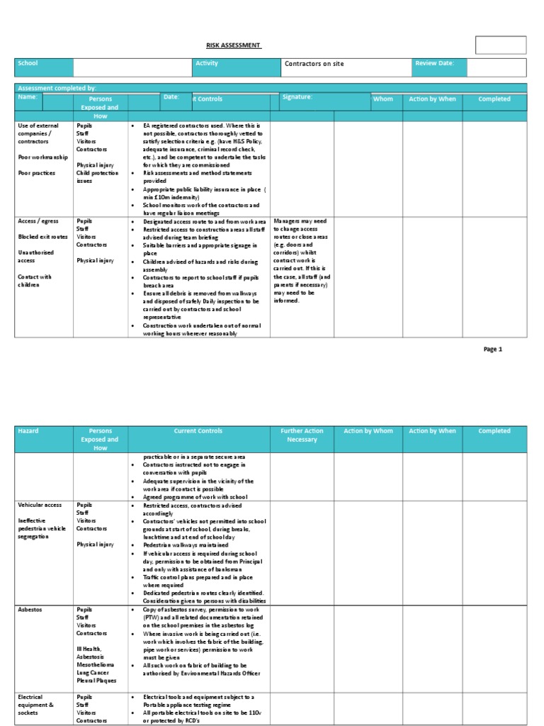 Contractor Risk Assessment Checklist | PDF | Fires | Personal ...