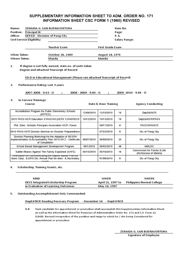 BC CSC Form 1 | PDF | Metro Manila | Teachers