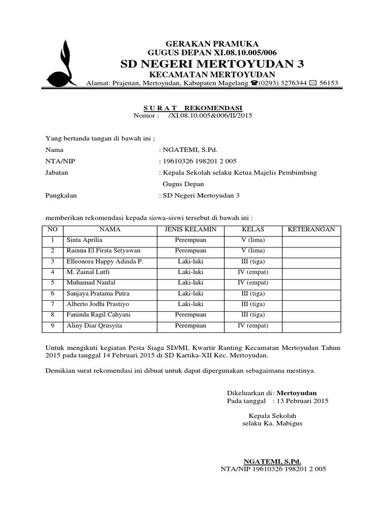 Contoh Surat Mandat Pramuka - Kumpulan soal Pelajaran 9