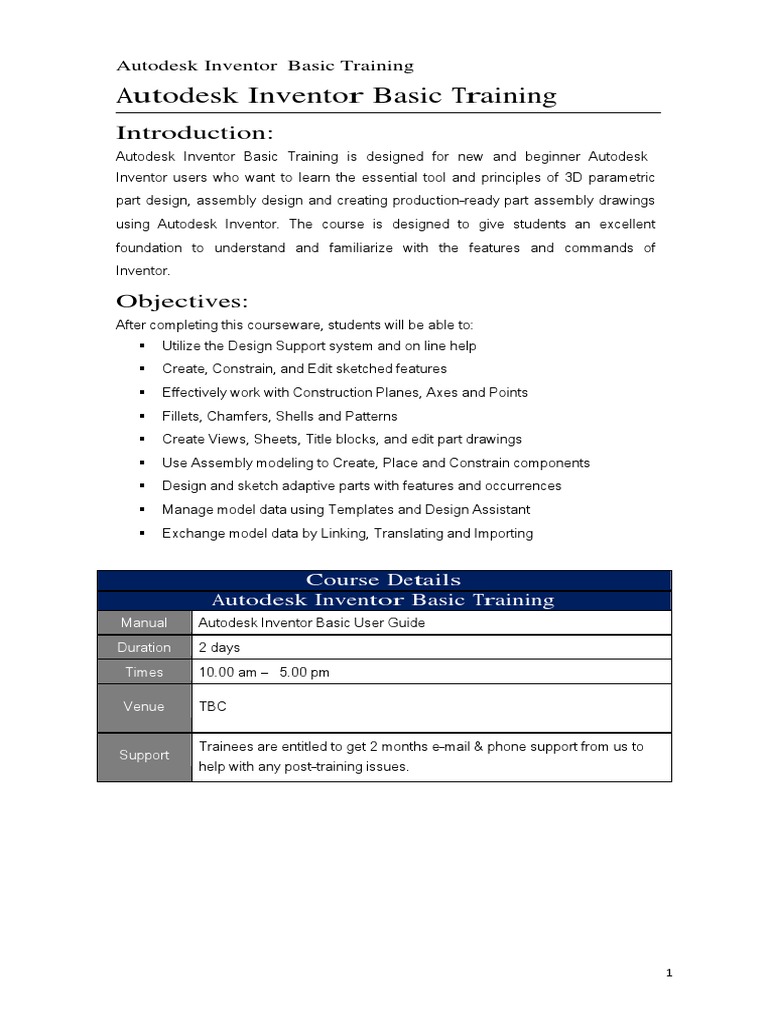 Autodesk Inventor Basic 2 Days Training Pdf Autodesk Computing