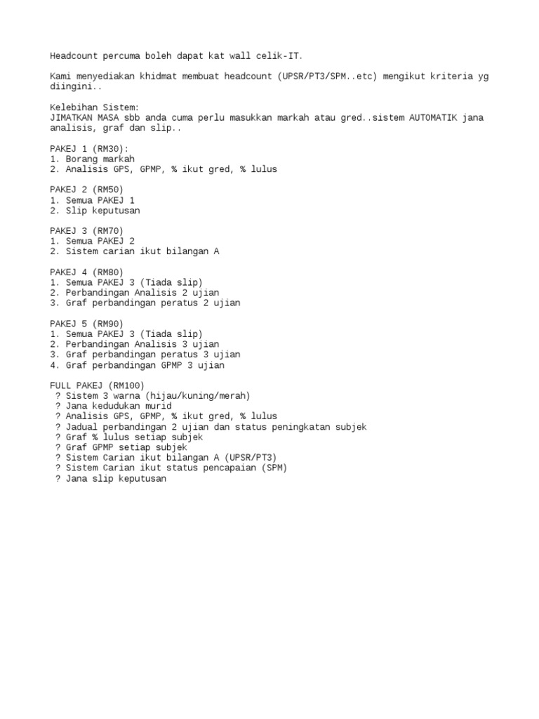 Pakej Headcount Pdf