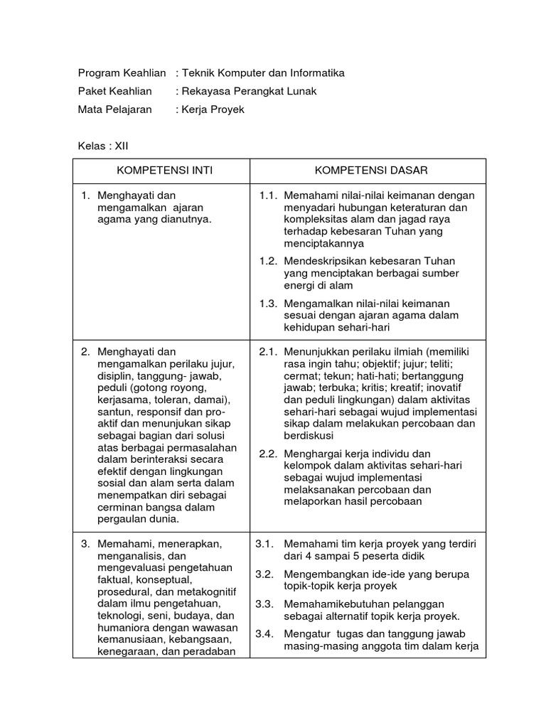 9. Ki-kd Kerja Proyek