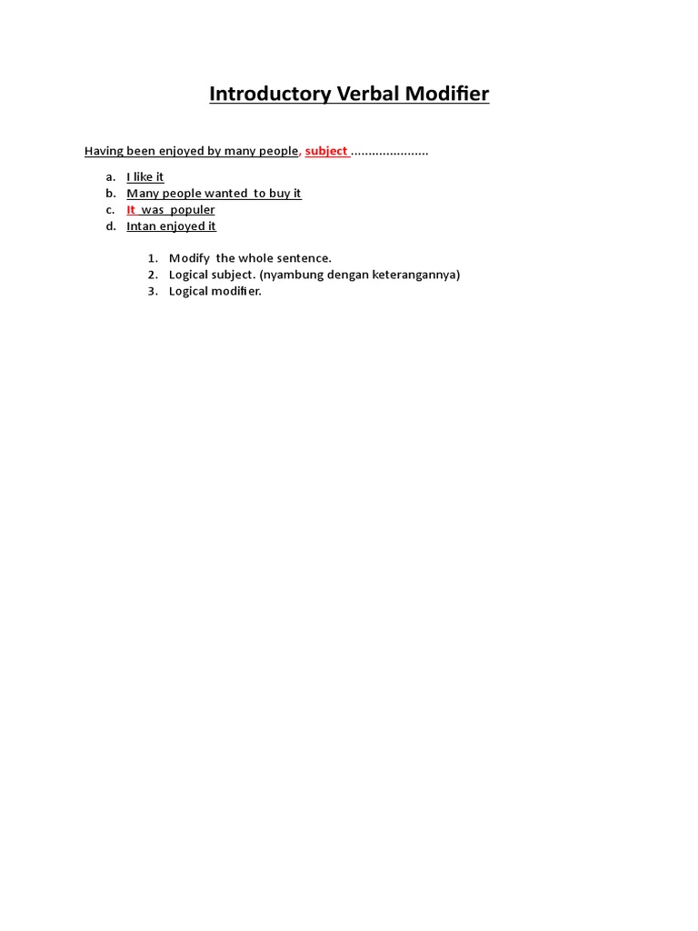 Introductory Verbal Modifiers Explained | PDF | Language Arts & Discipline