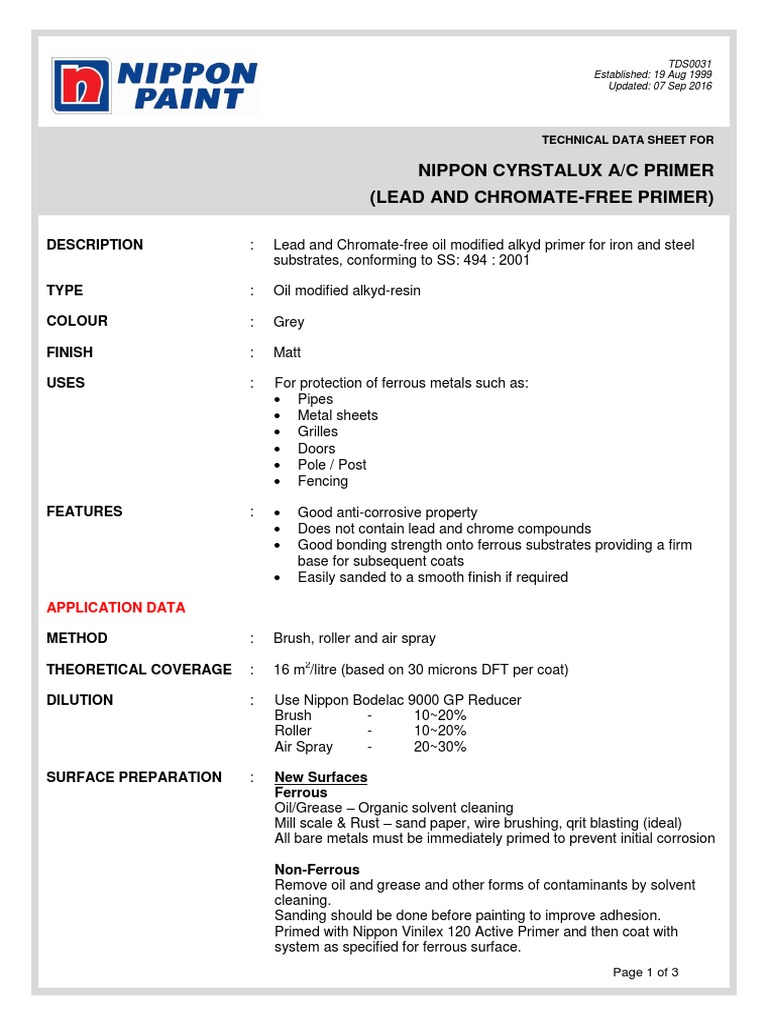 Nippon Crystalux AC Primer TDS PDF Procedural Knowledge