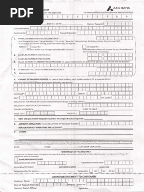 Customer Request Form Axis Bank Banking Banks