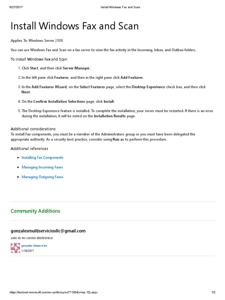 Install Windows Fax and Scan | PDF