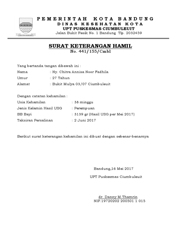 Contoh Surat Keterangan Hamil Contoh Surat