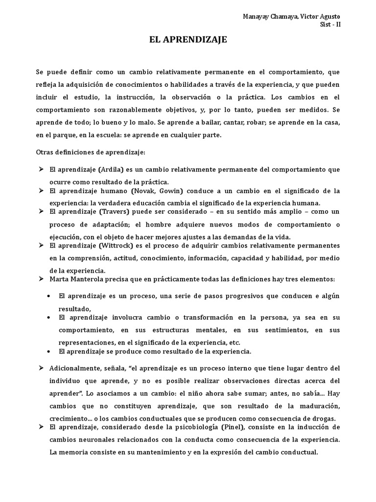 El Aprendizaje | PDF | Aprendizaje | Ciencia cognitiva
