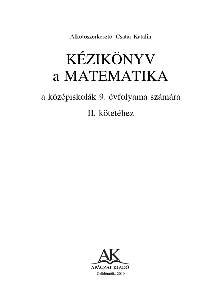 Apáczai Matematika 9. Osztály II. Kötet Megoldások | PDF