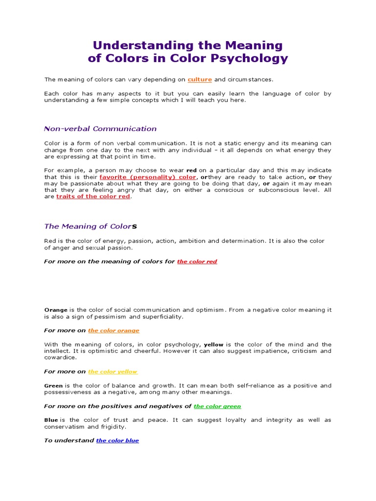 Color Psychology and Its Meanings | PDF | Anger | Nonverbal Communication