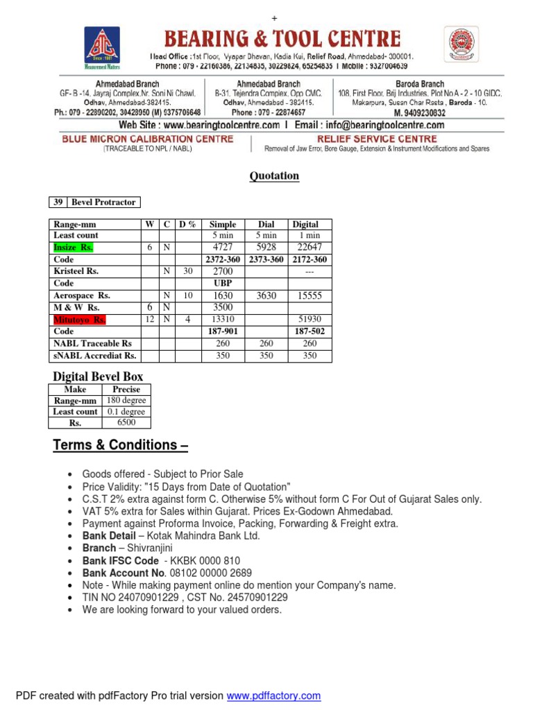 Universal Bevel Protractor PDF Business