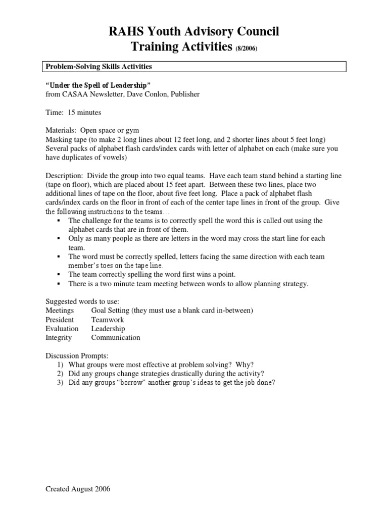 Problem-Solving Activities for Youth Teams | PDF | Cognition