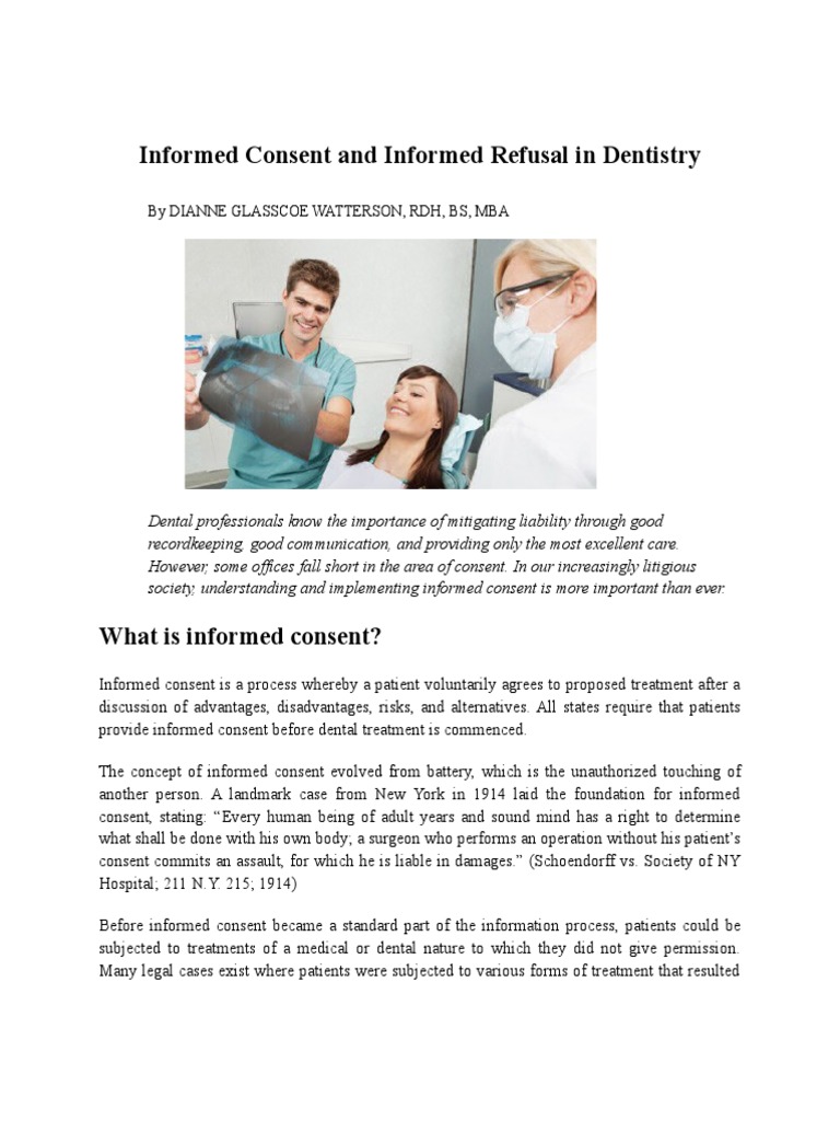 Informed Consent and Informed Refusal in Dentistry by Dianne Glasscoe