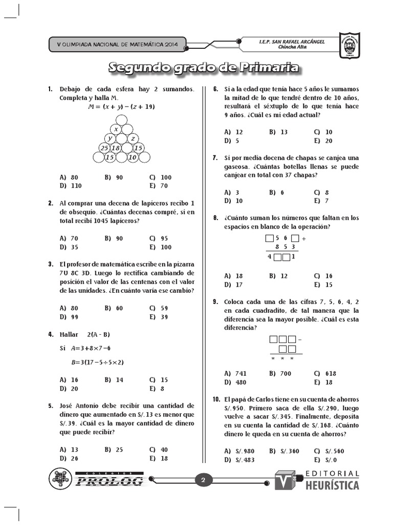 2do Grado Primaria | PDF | Enseñanza de matemática, image size:768x1024