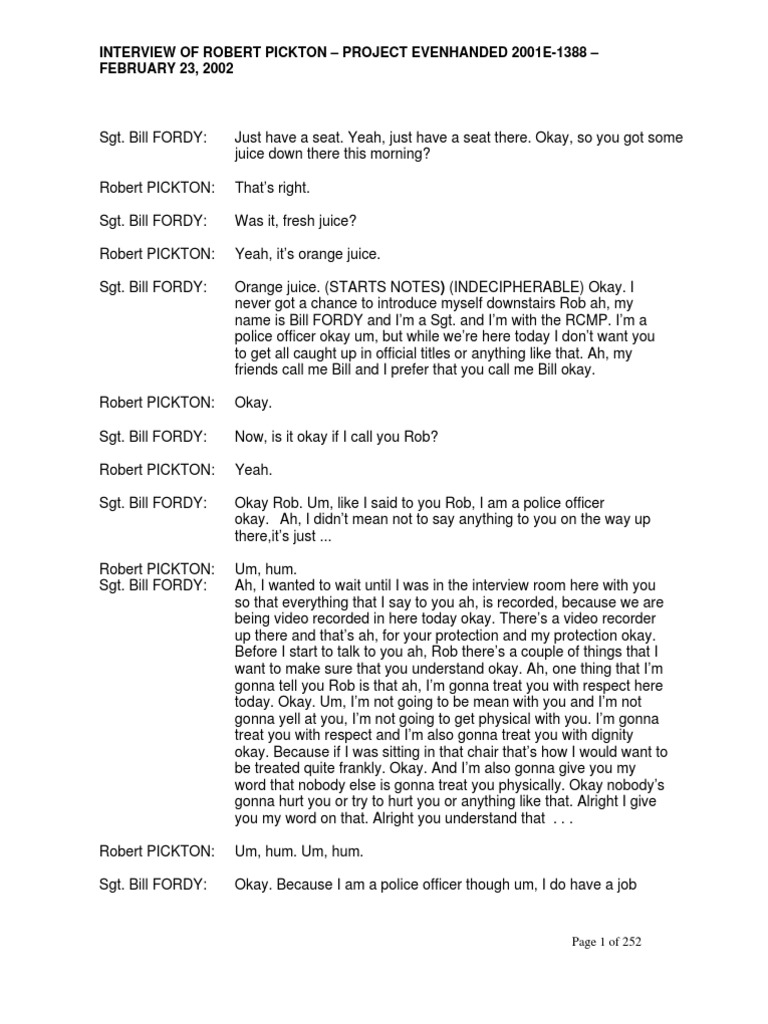 Pickton Transcript - Police Interview | PDF