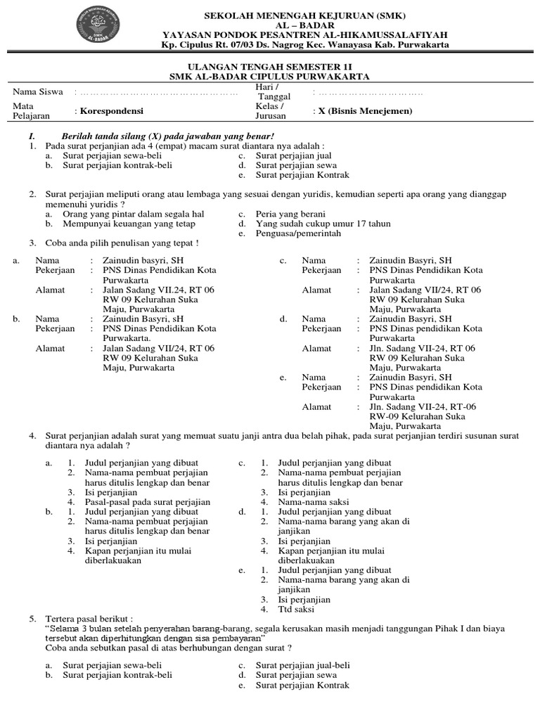 37++ Soal korespondensi kelas 10 beserta jawabannya ideas