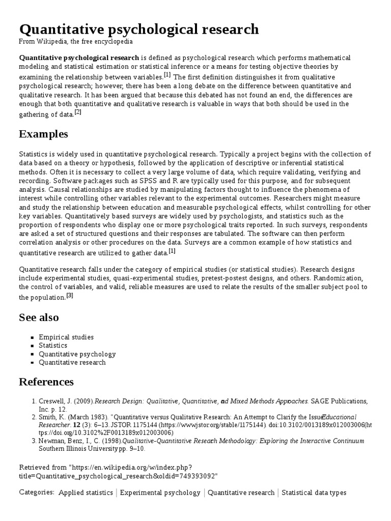 Quantitative Psychological Research Quantitative Research