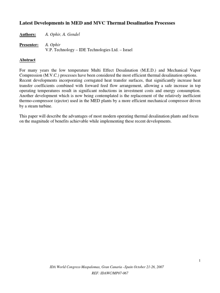 Advances in MED and MVC Desalination | PDF | Desalination | Heat Exchanger