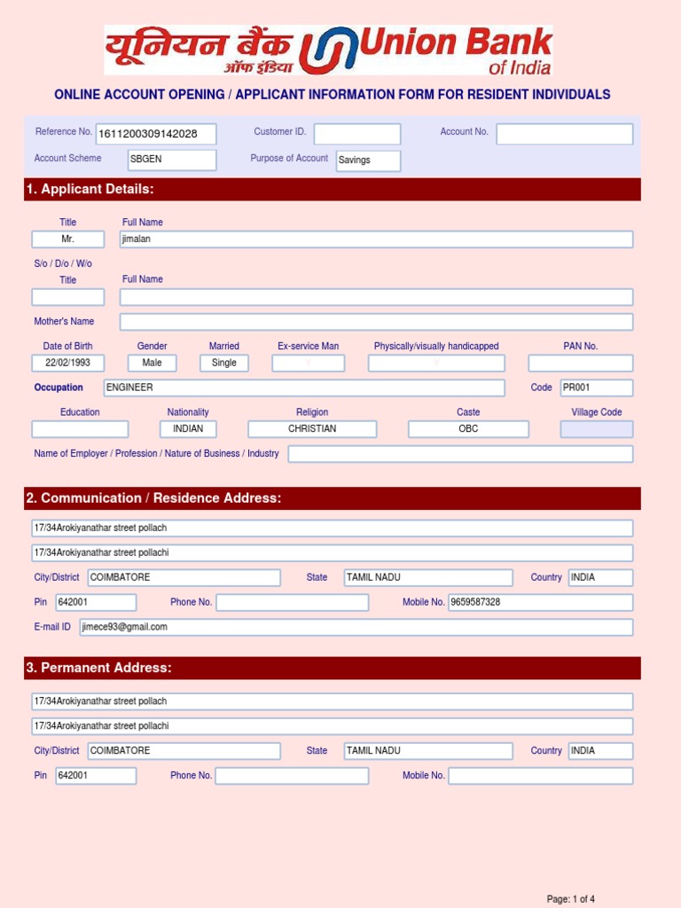 Application Form Account Opening20112016031008 | PDF | Identity ...