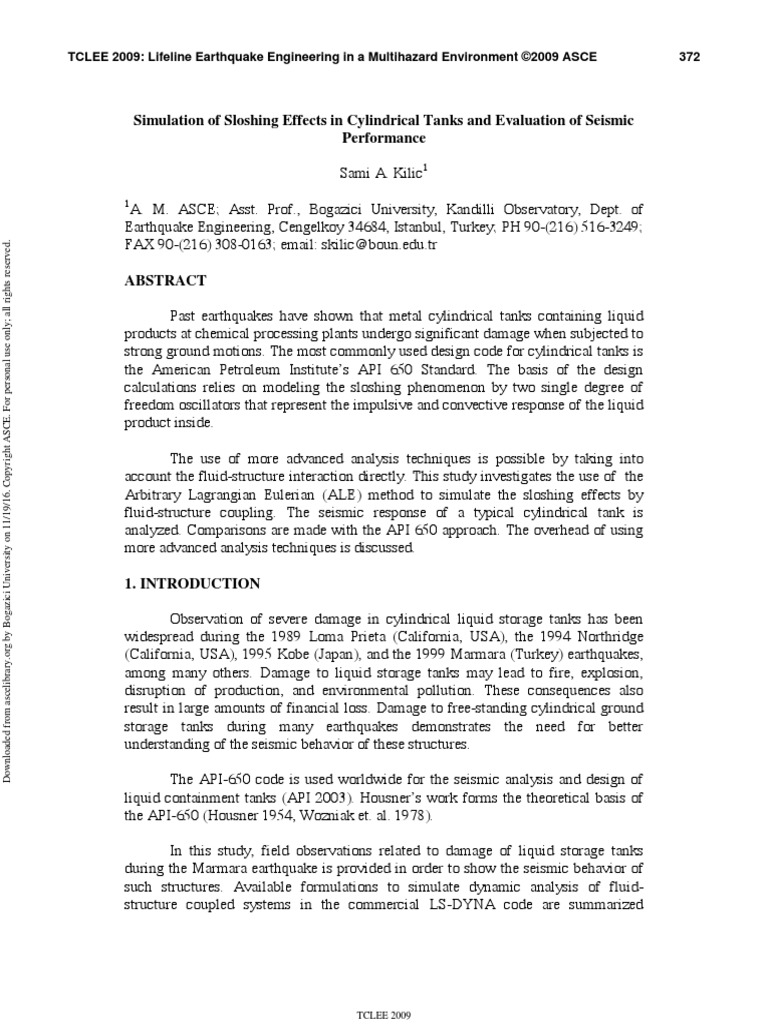 Simulation Of Sloshing Effects In Cylindrical Tanks And Evaluation Of