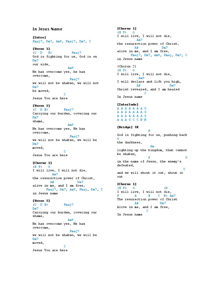 In Jesus Name (Chorus 1) PDF Song Structure Jesus