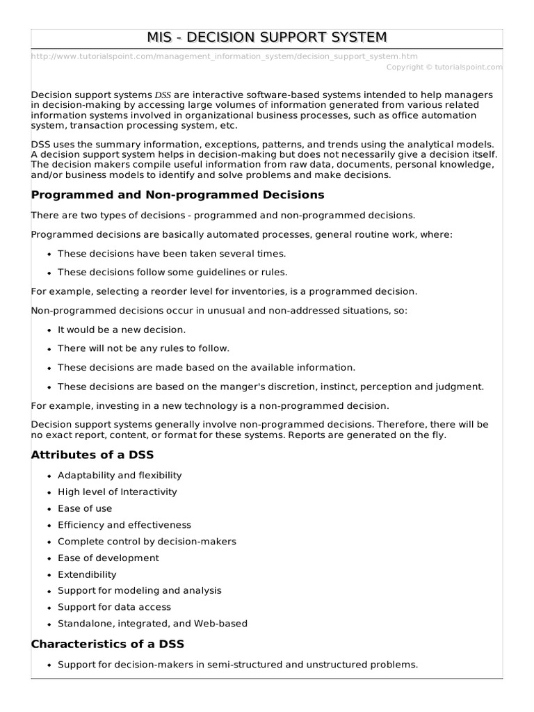 Decision Support System Pdf Decision Support System Databases