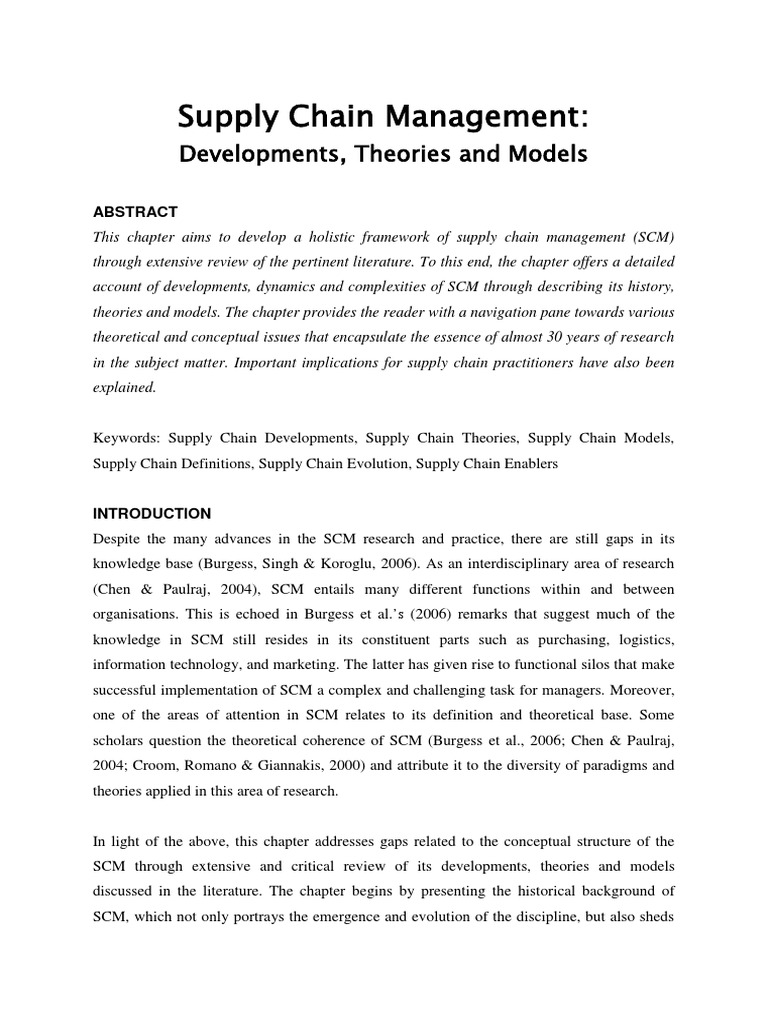 Supply Chain Management Theories & Models | PDF | Supply Chain ...