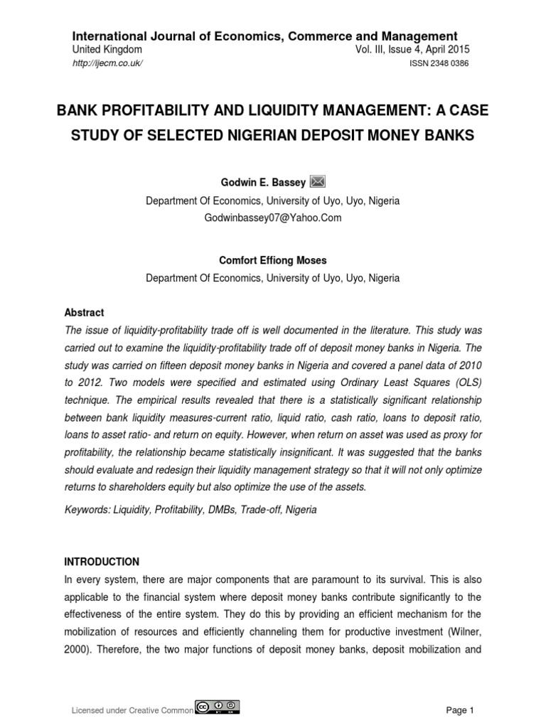 Bank Profitability and Liquidity Management A Case Study of Selected