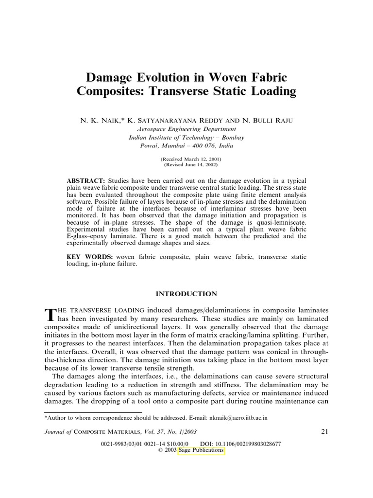 Damage in Woven Fabric Composites | PDF | Composite Material | Strength ...